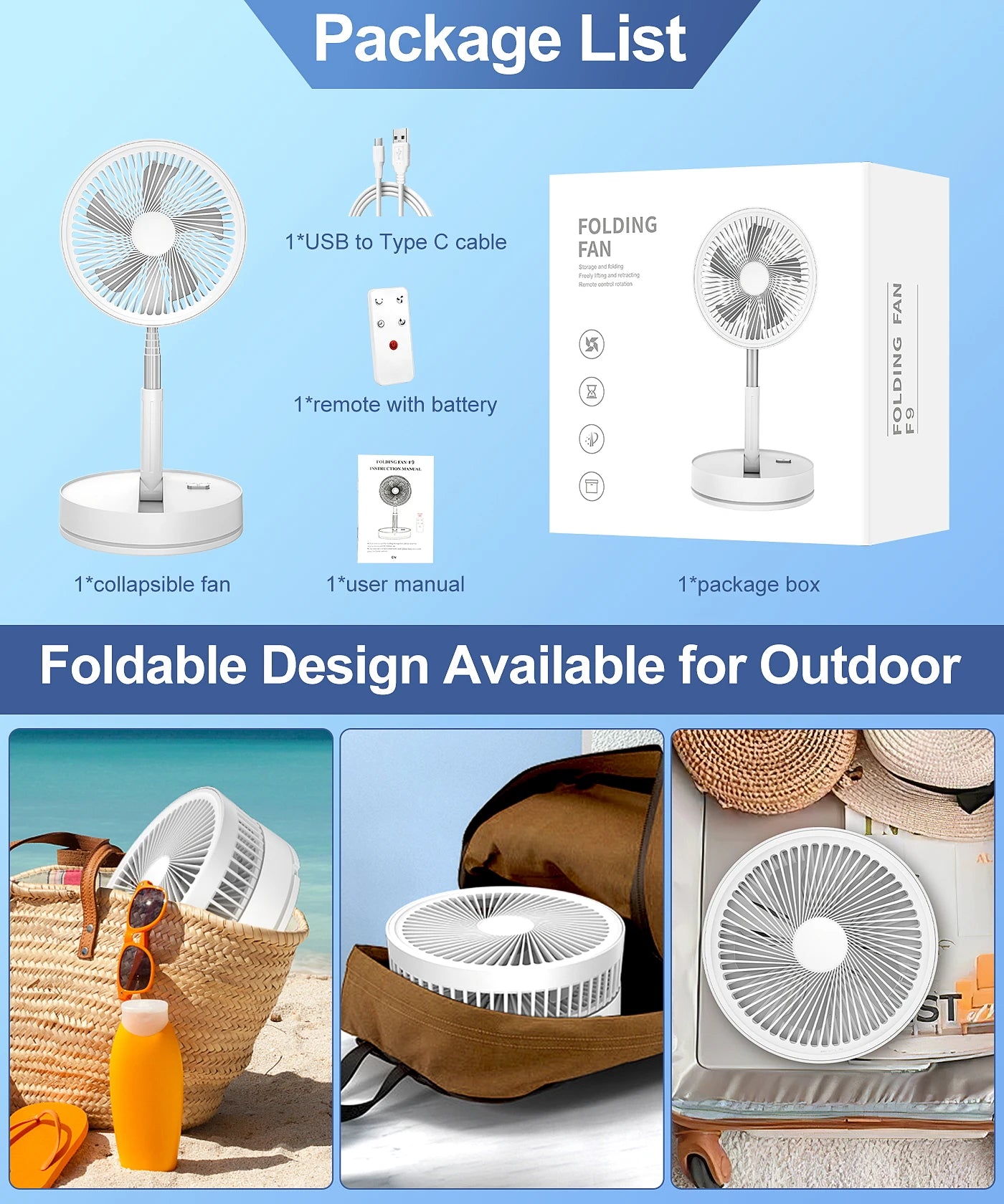 Telescopic Folding Desk Fan With 7200 mAh Wireless USB Rechargeable Adjustable Height Timing Remote control Fans
