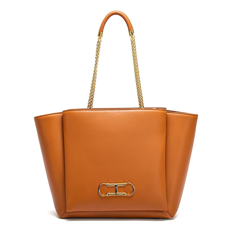 Sac Femme Printemps 2026 – Tote Marron Fermoir Magnétique Chaîne Chic