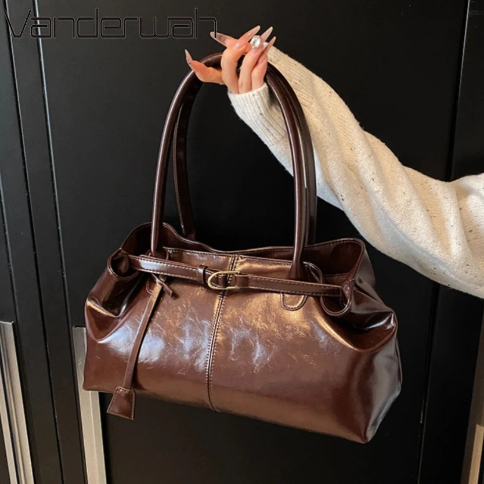Sac hobo en cuir PU vintage, grand sac à main souple avec poignée, idéal pour le travail, le shopping et les voyages.