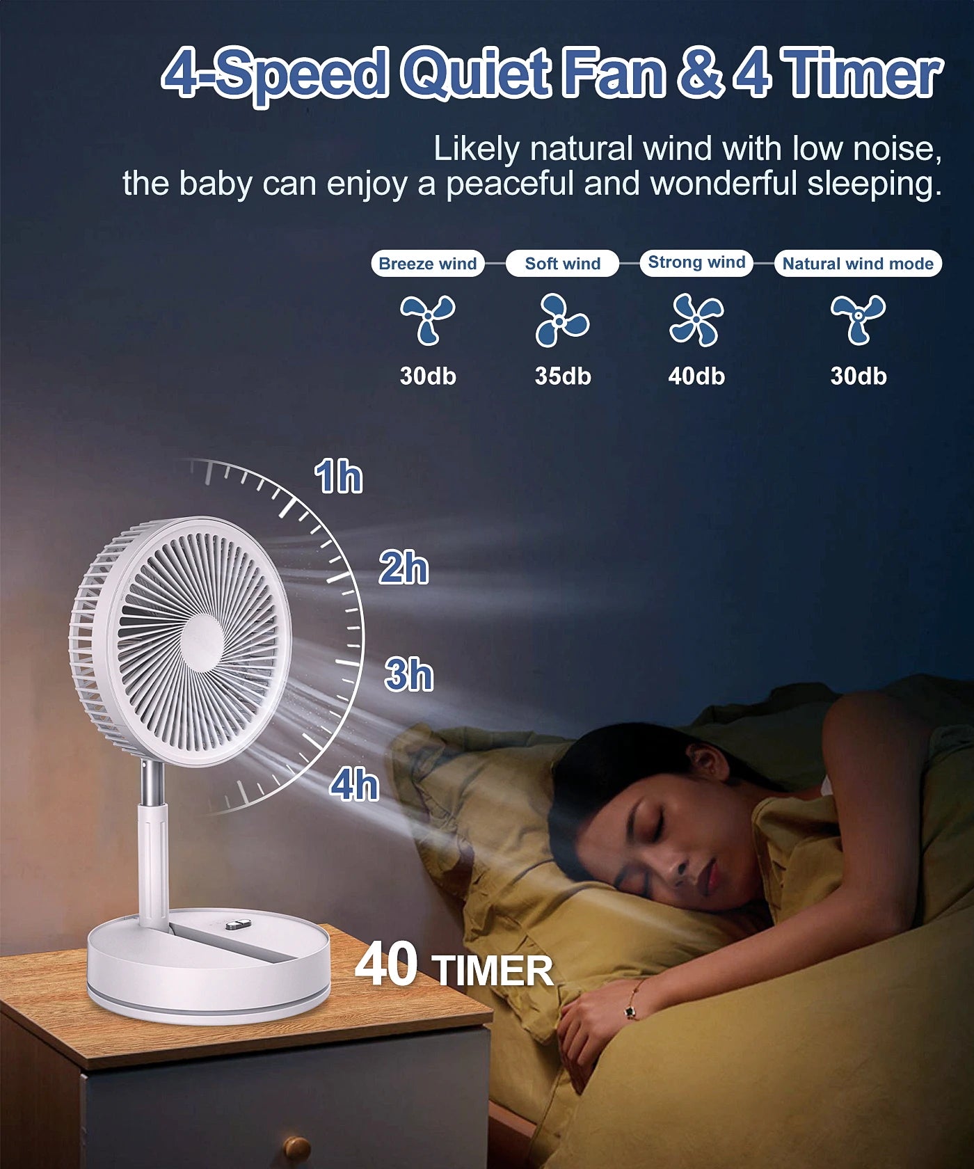 Telescopic Folding Desk Fan With 7200 mAh Wireless USB Rechargeable Adjustable Height Timing Remote control Fans