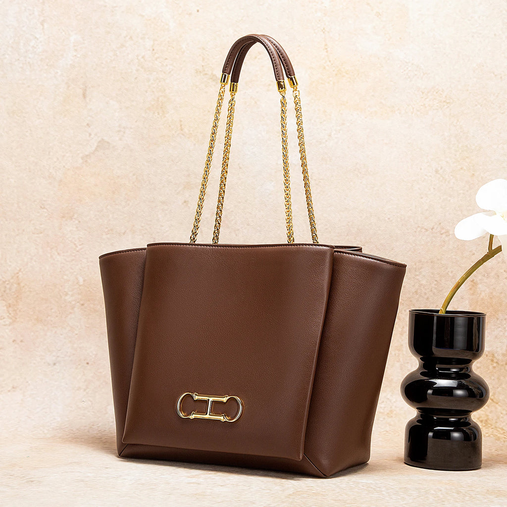 Sac Femme Printemps 2026 – Tote Marron Fermoir Magnétique Chaîne Chic