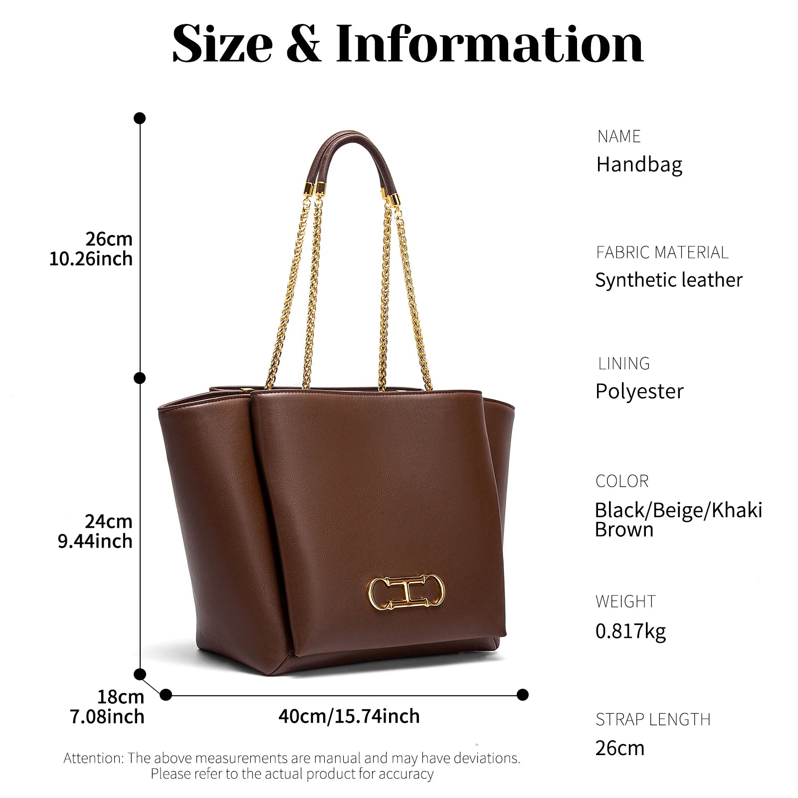 Sac Femme Printemps 2026 – Tote Marron Fermoir Magnétique Chaîne Chic