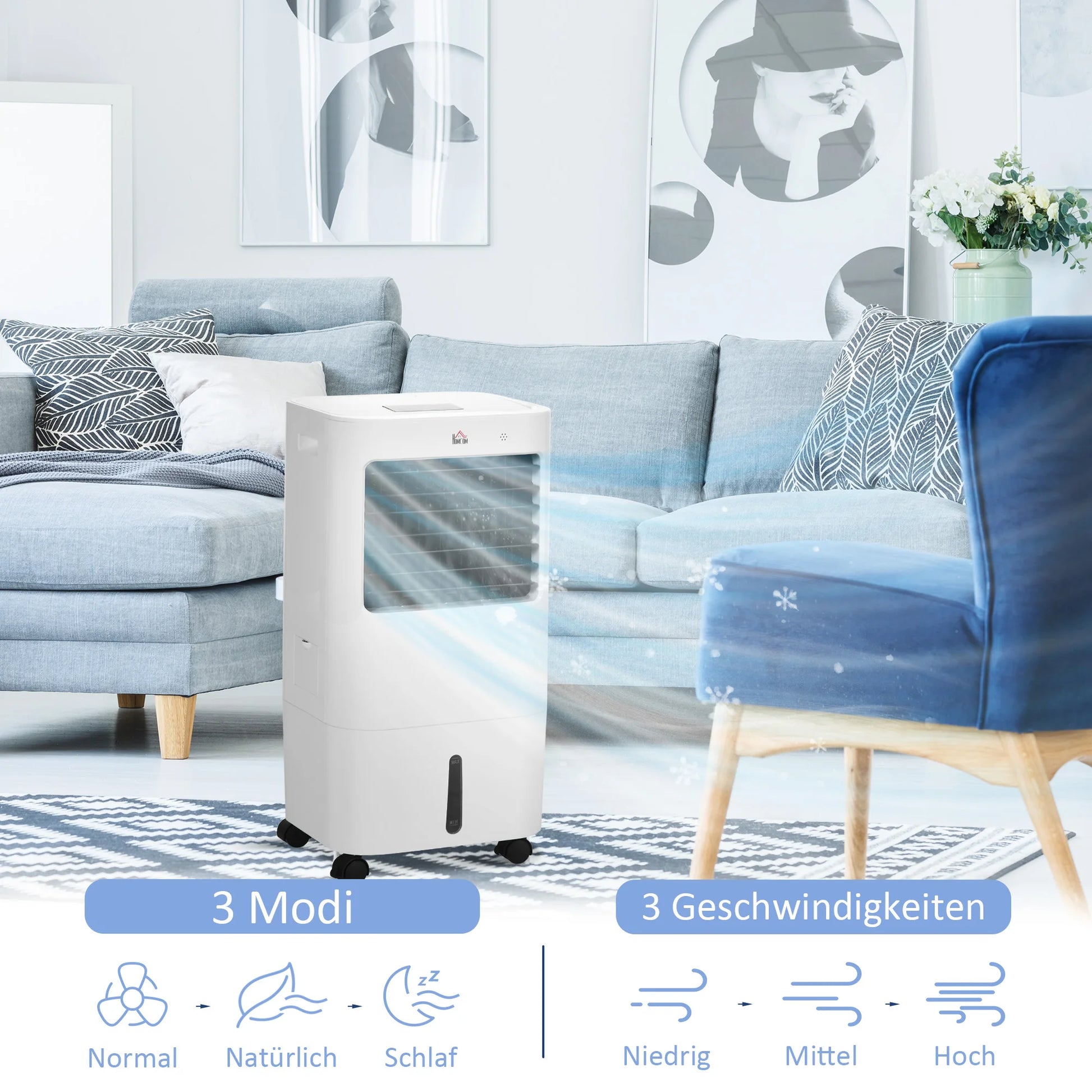 Air Cooler 3 Modes Timer Function Reelable Plastic White, Air Cooler, Cooling Fan, Water Cooling Fan