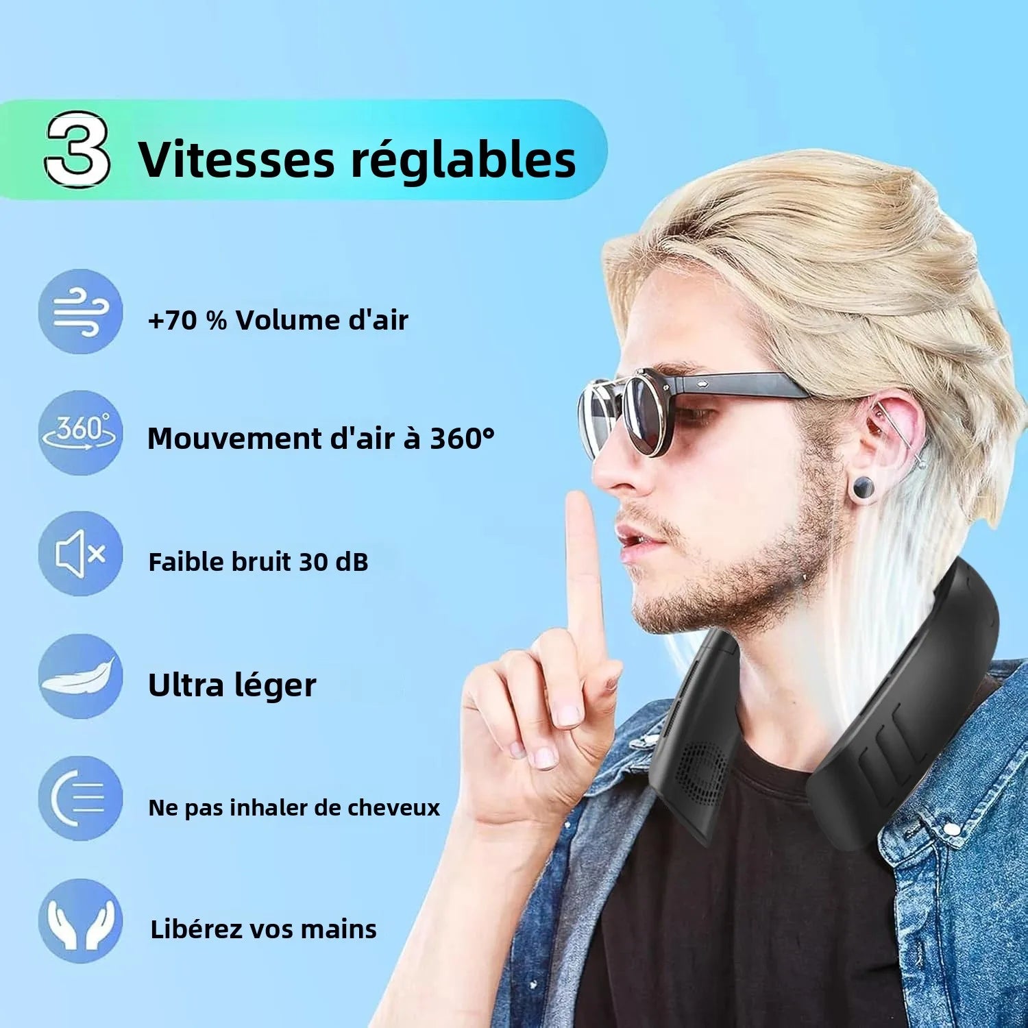 Hanging Neck Fan Portable Bladeless Air Cooler Outdoor Wearable Hands-Free Fan 6000mAh Rechargeable Neck Air Conditioner
