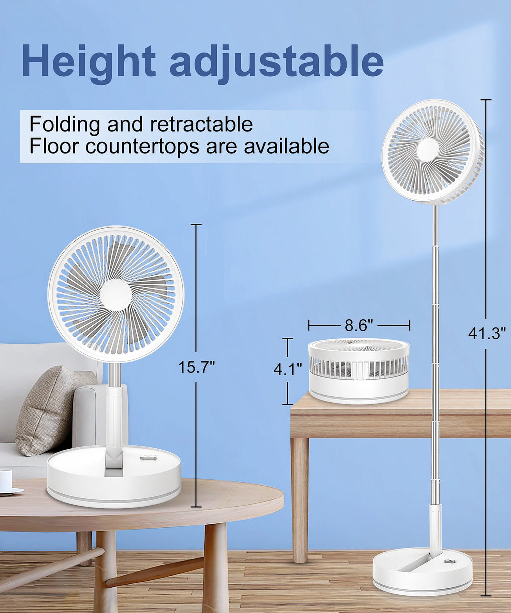 Telescopic Folding Desk Fan With 7200 mAh Wireless USB Rechargeable Adjustable Height Timing Remote control Fans
